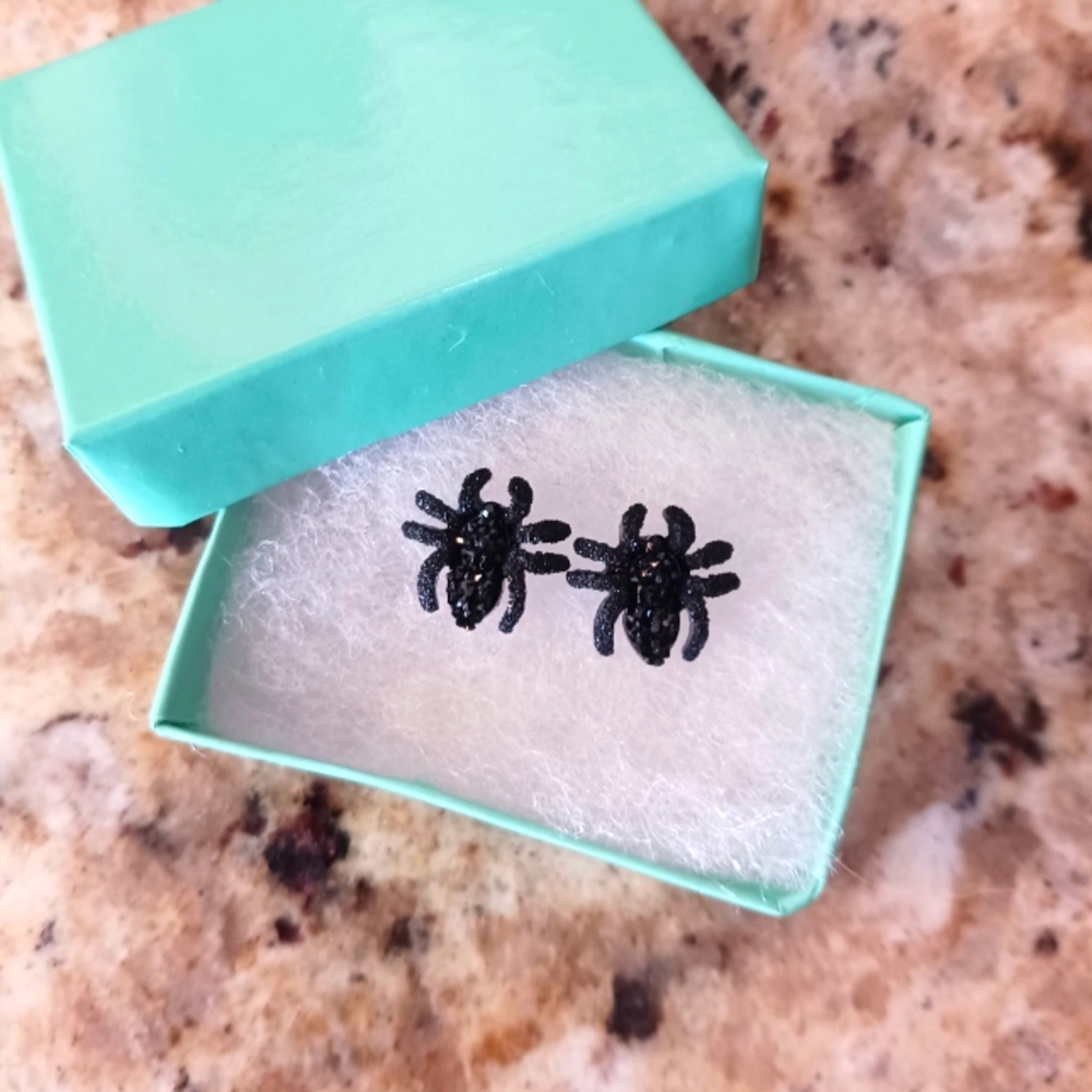 5 For $25.00- Adorable Black Spider Stud Earrings